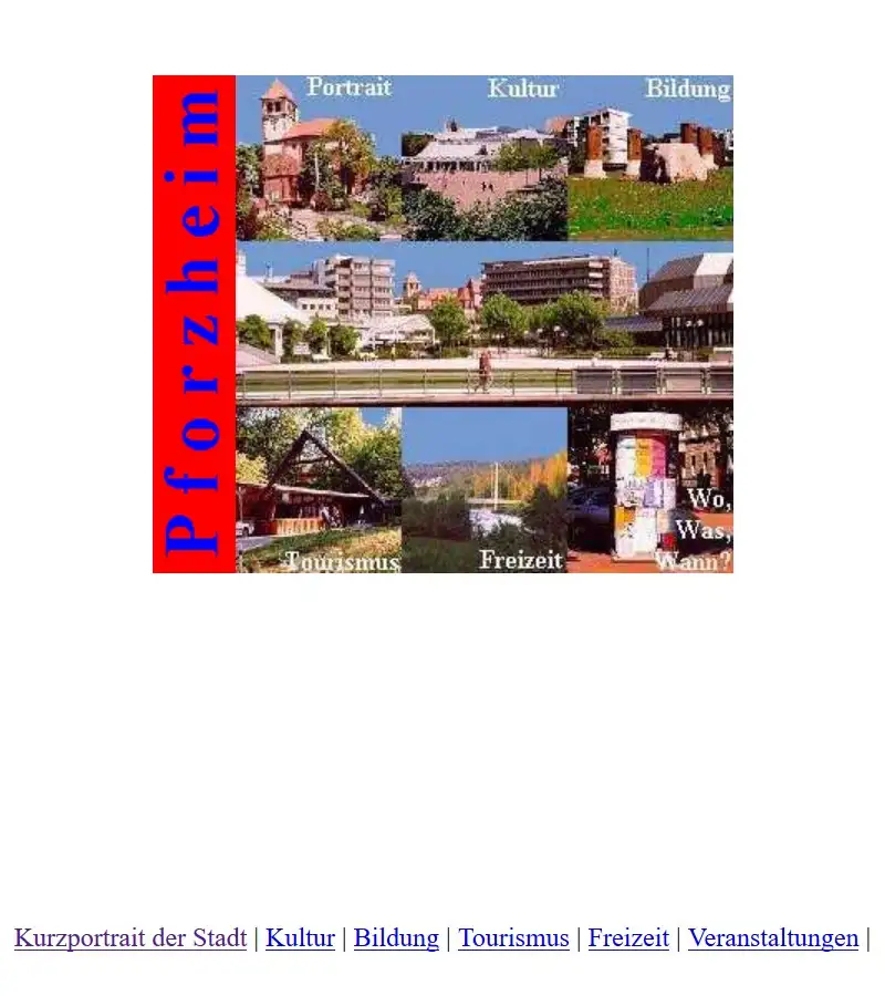 Die erste Version der Homepage der Stadt Pforzheim aus dem Jahre 1996