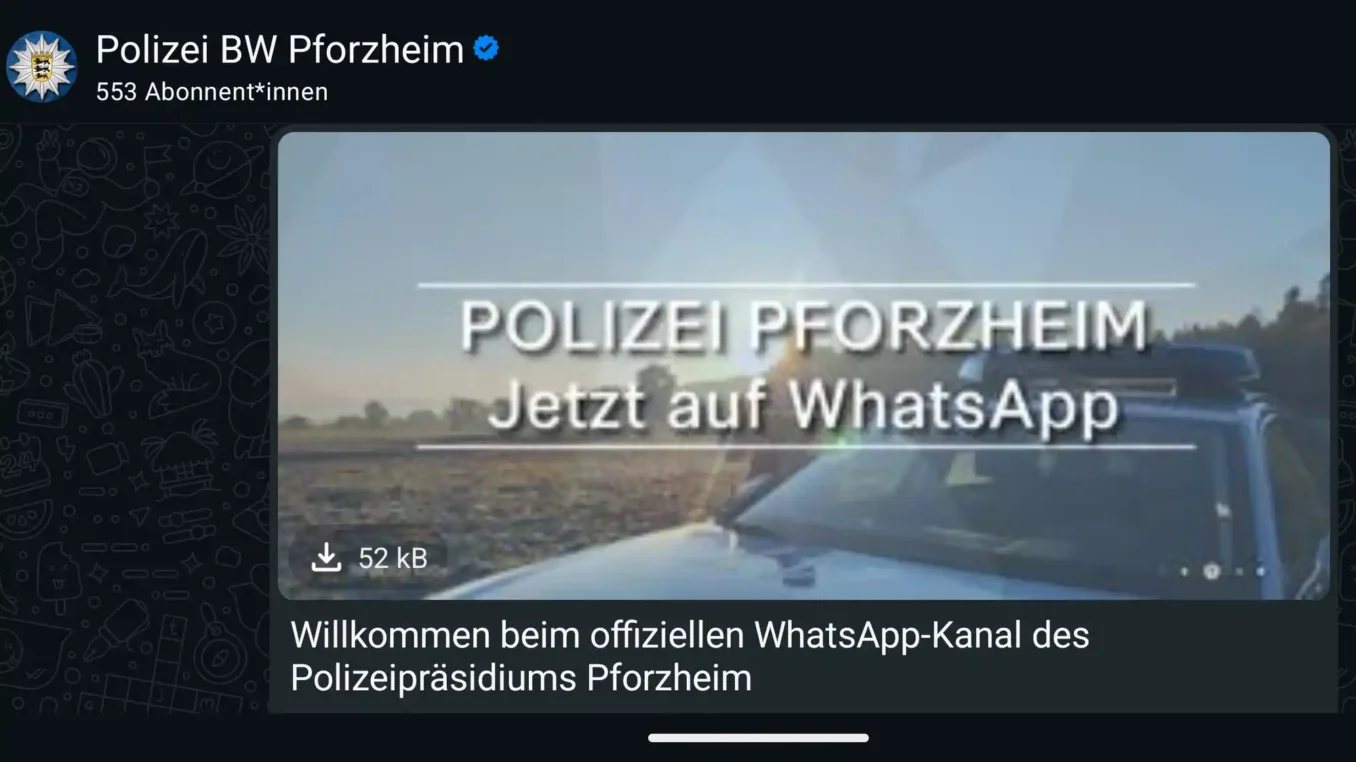 WhatsApp-Kanal des Polizeipräsidiums Pforzheim